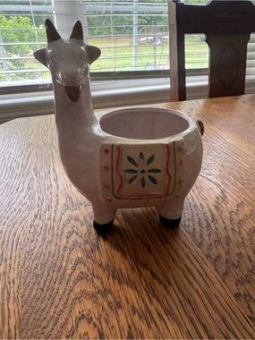 Ceramic Goat Planter in White with Orange and Teal Accent